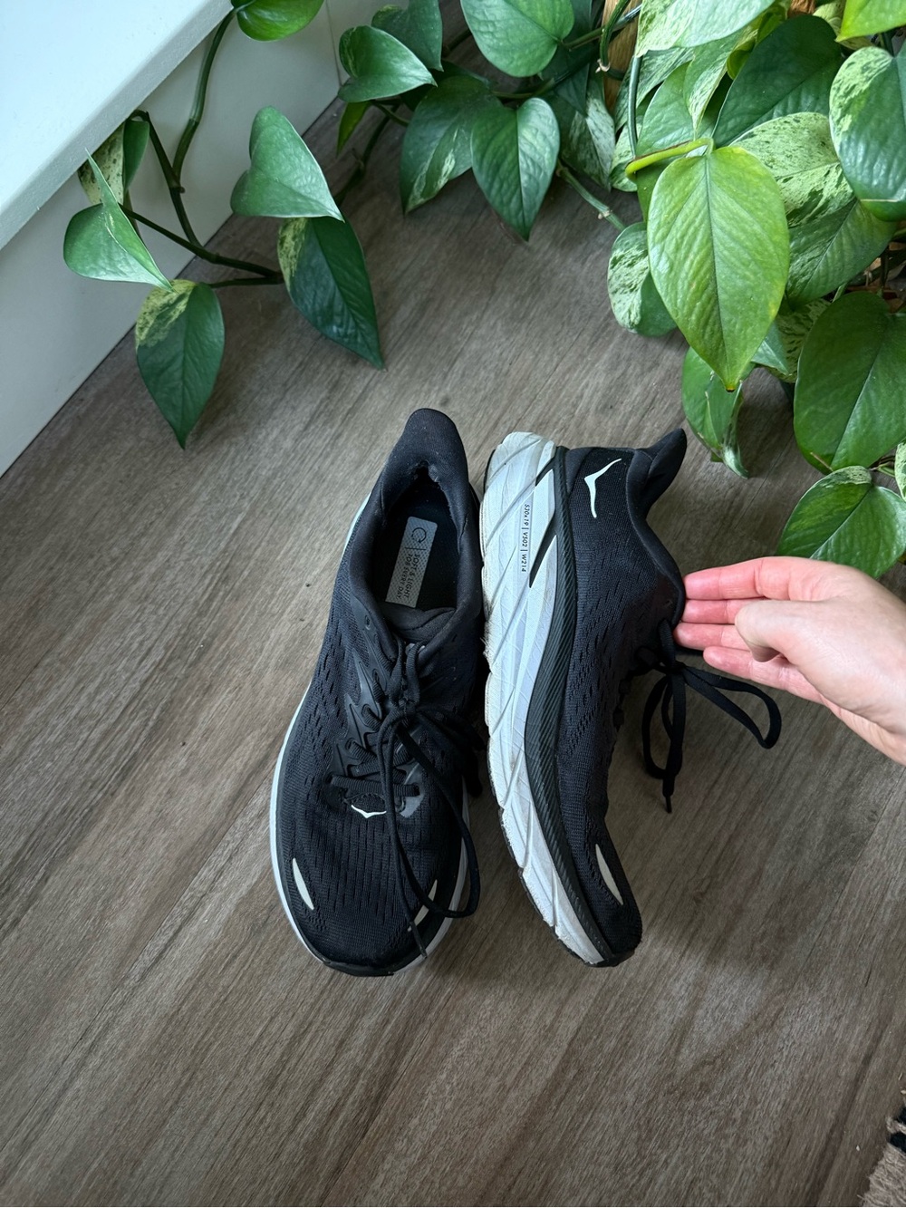 Hoka Black and White Clifton 8 Running Shoes - Picture 4 of 7